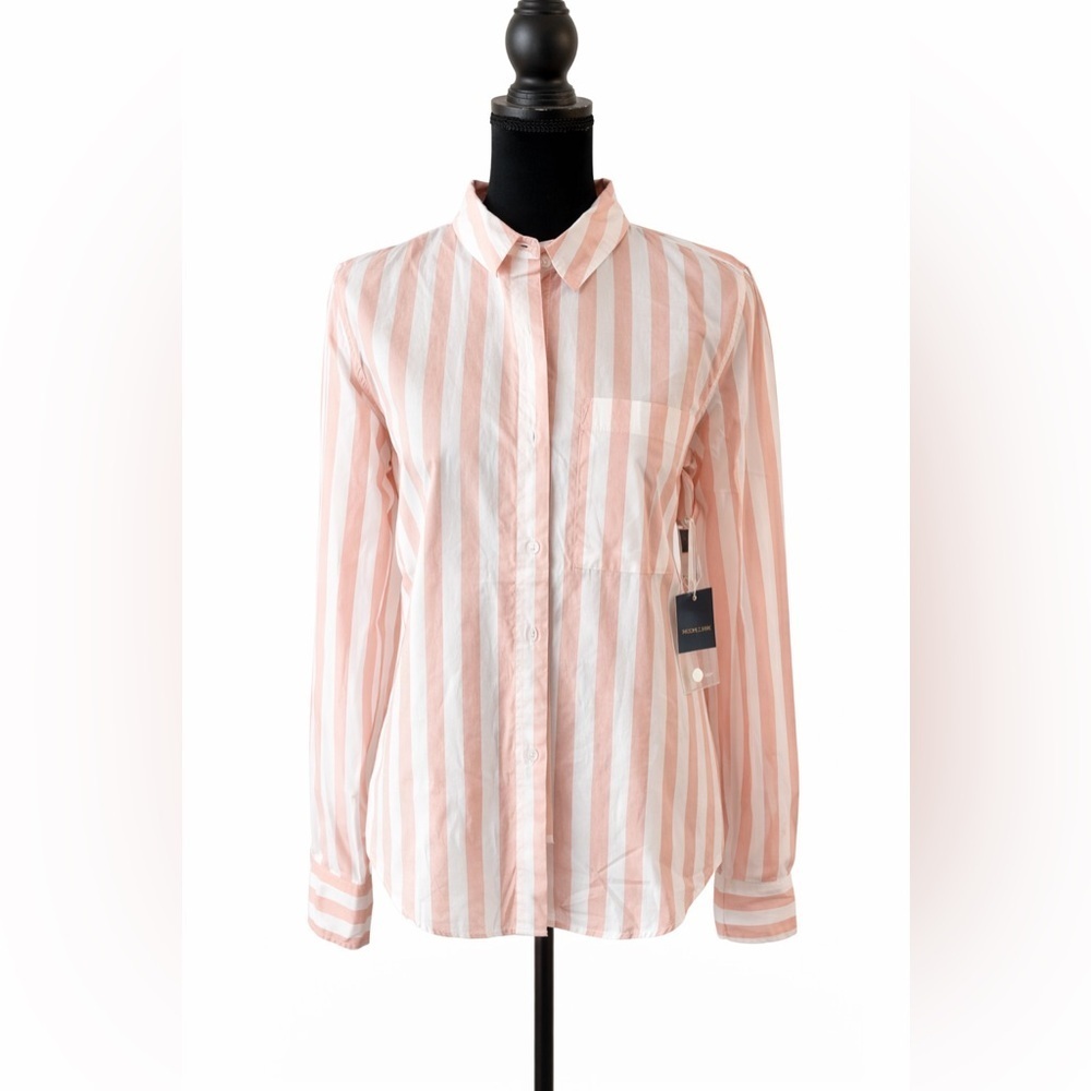 Forever 21 Pink & White Striped Long Sleeve Button-Up Blouse NWT M